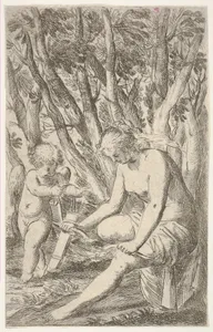 Venus breaking Cupid's bow over her knee, from "Sport of Love" (Scherzi d'amore)