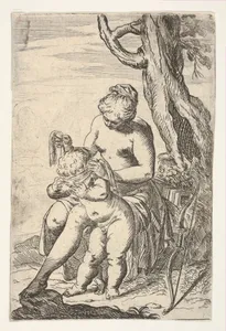 Venus tying a blindfold over Cupid's eyes, from "Sport of Love" (Scherzi d'amore)