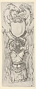 Vertical Panel with a Cartouche stacked on top of a Cuirass, from: 'Ornaments or Grotesques' (Ornamenti o Grottesche) by Stefano della Bella
