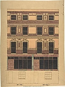 Vertical Section of a Four-Story House with Greek Wall Ornament by Anonymous, British, 19th century