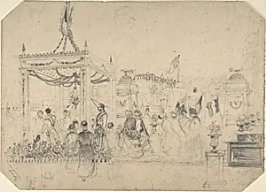 Victoria and Albert Arriving in France for a State Visit (recto); Welcome Arch (verso) by Anonymous, British, 19th century