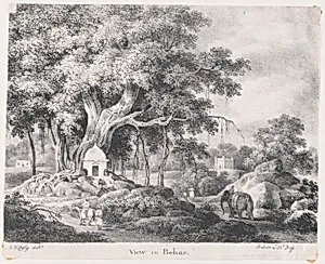 View in Behar, in an Anglo-Indian Album associated with Sir Charles D'Oyly by Sir Charles D'Oyly|Behar Lithographic Press
