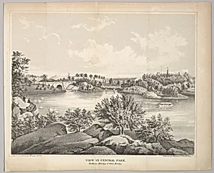 View in Central Park with Balcony Bridge and Oak Bridge (Valentine's Manual) by George Hayward|Valentine's Manual|Common Council, Corporation of the City of New York|David Thomas Valentine