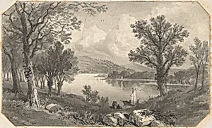 View of a lake or river with a sailboat