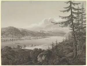 View of Bad Schandau at the River Elbe with the Winterberg