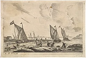 View of Inland Waterway with Fisherman by Reinier Nooms, called Zeeman