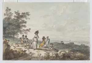 View of London with St. Paul’s in the Distance: Woman and Children with a Baby Carriage