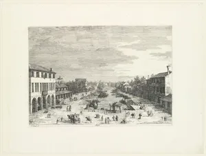 View of Mestre, an inn at left and other various buildings lining the canal, from 'Views' (Vedute altre prese da i luoghi altre ideate da Antonio Canal)