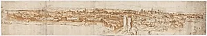View of Rome from the Janiculum in the South-West; verso: Sketch of buildings and plants by Anthonis van den Wijngaerde
