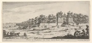 View of the gate of the residence of the Queen Mother, from the series 'Views and new perspectives, drawn from the most beautiful places of Paris and environs' (Veües et perspectives nouvelles, tirées sur les plus beaux lieux de Paris et des environs)