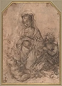 Virgin Adoring the Christ Child with Saint John the Baptist (recto); The Holy Family with Saint John the Baptist (verso). by Master of Santo Spirito