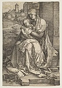 Virgin and Child Seated by the Wall by Albrecht Dürer