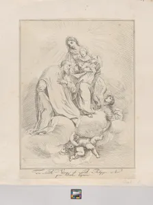 Virgin and Child seated on clouds with Saint Philip Neri at left
