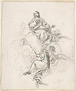 Virgin of the Immaculate Conception Seated on Clouds, Supported by Four Angels by Anonymous, Spanish, School of Seville, 17th century|Pedro Duque Cornejo