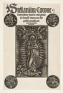 Virgin on a Crescent, Title-page from Pelbartus de Temesvar: Stellarium corone (Schr. 2869) by Daniel Hopfer|Johann Otmar