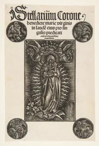 Virgin on a Crescent, Title-page from Pelbartus de Temesvar: Stellarium corone (Schr. 2869)