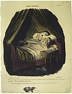 Voilà le moment (passé minuit), ou le calme et la paix régnent véritablement dans les heureux menages (Moeurs Conjugales, No. 29) by Honoré Daumier|Aubert et Cie|Bauger et Cie