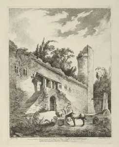 Vue d'un ancien chateau scitué sur le chemin de Rome à Naples from Differentes vues dessiné d'après nature... dans les environs de Rome et de Naples