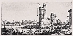 Vue de Pont-Neuf (View of the Pont-Neuf), from "Les Deux Grandes Vues de Paris" (The Two Large Views of Paris) by Jacques Callot