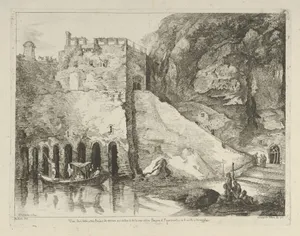 Vue des debris des bains de Neron from Differentes vues dessiné d'après nature... dans les environs de Rome et de Naples