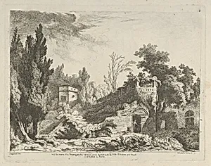 Vue des restes d'un théâtre from Differentes vues dessiné d'après nature... dans les environs de Rome et de Naples by Adélaide Allou|Hubert Robert|Jean Honoré Fragonard|Pierre François Basan