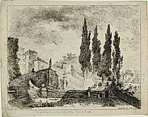 Vue prise dans les jardins de la Ville d'Est a Tivoli by Jean Claude Richard, Abbé de Saint-Non|Jean Honoré Fragonard