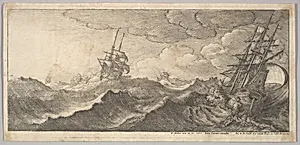 Warship in the trough of a wave by John Overton|Wenceslaus Hollar