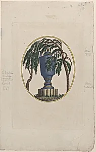 Weeping willow and urn with hidden silhouettes of the French royal family by Anonymous|Louis XVII|Louis XVI, King of France|Marie Antoinette, Queen of France