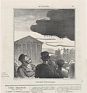 Will it burst or not?, from 'News of the day,' published in Le Charivari, March 12, 1870 by Walter Frères|Honoré Daumier|Arnaud de Vresse
