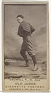 William Theodore "Billy" Crowell, Pitcher, St. Joseph Clay Eaters, from the Old Judge series (N172) for Old Judge Cigarettes by Goodwin & Company