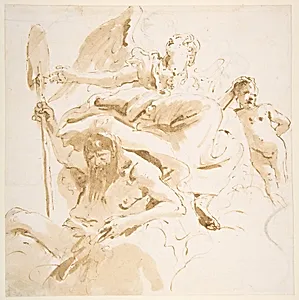 Winged Female Figure, River God, and a Nude Boy by Giovanni Battista Tiepolo