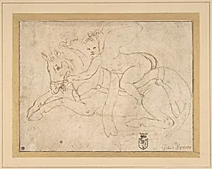 Winged Infant Riding a Crouching Horse