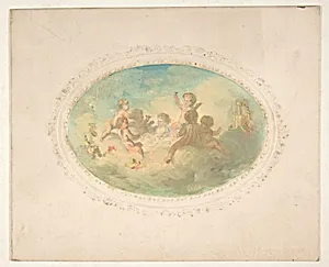 Winged putti at a banquet