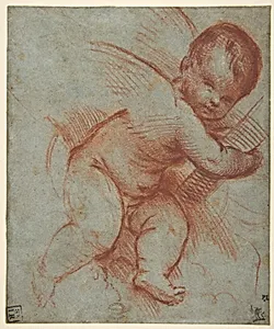 Winged Putto Holding the Base of a Cross by Titian (Tiziano Vecellio)