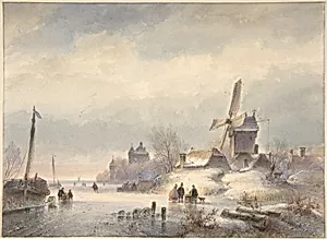 Winter Landscape with Frozen River by Lodewijk Johannes Kleijn|Pieter Rudolph Kleyn