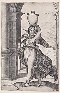 Woman Carring a Vase on Her Head by Agostino Veneziano (Agostino dei Musi)|Giulio Romano|Raphael (Raffaello Sanzio or Santi)