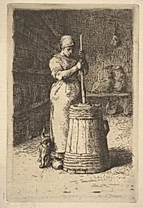 Woman Churning Butter by Jean-François Millet|Auguste Delâtre