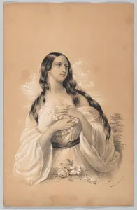 Woman Holding Flowers, in The New York Drawing Book, Containing a Series of Original Designs and Sketches of American Scenery, No. 2