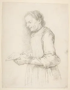 Woman in Half-Length, Profile View Facing Left and Reading a Piece of Paper Signed "Catarina"