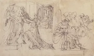 Woman Kneeling before a Standing Man, and Supplicant Kneeling before an Enthroned Male Figure