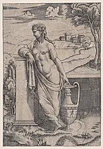 Woman Standing near a Vase by Agostino Veneziano (Agostino dei Musi)|Raphael (Raffaello Sanzio or Santi)