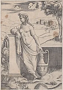 Woman Standing near a Vase by Agostino Veneziano (Agostino dei Musi)|Raphael (Raffaello Sanzio or Santi)