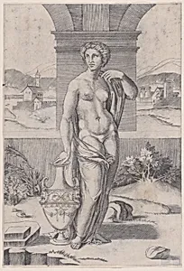 Woman Standing near a Vase by Agostino Veneziano (Agostino dei Musi)|Giulio Romano|Raphael (Raffaello Sanzio or Santi)