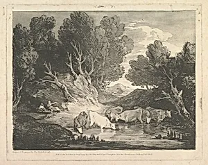 Wooded Landscape with Figures and Cows at a Watering Place (The Watering Place) by Thomas Gainsborough|John & Josiah Boydell