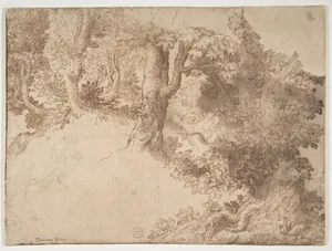 Woodland Scene with Light Sketch of a Madonna and Child