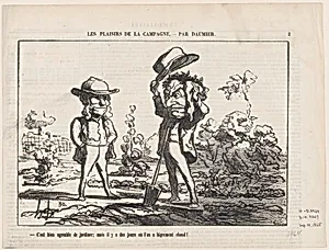 Working in the garden can be fun... but there are days when it is just too damn hot!, from 'The joys of country life,' published in Le Charivari, September 14, 1865 by Honoré Daumier