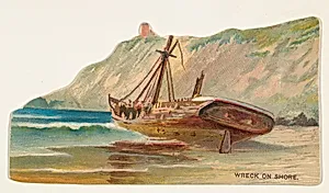 Wreck on Shore, from the Types of Vessels series (N139) issued by Duke Sons & Co. to promote Honest Long Cut Tobacco by Giles|Knapp & Company|W. Duke, Sons & Co.