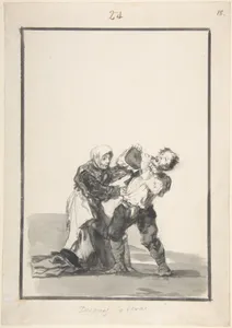 'You'll See Later'; a man drinking, a woman trying to stop him; page 24 from the Black Border Album (E)