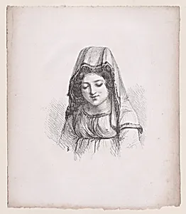 Young girl in peasant dress with veil