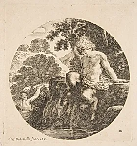 Young Satyr About to Bathe in a River, from "Landscapes and seaports" (Paysages et ports de mer, dans des ronds) by Stefano della Bella